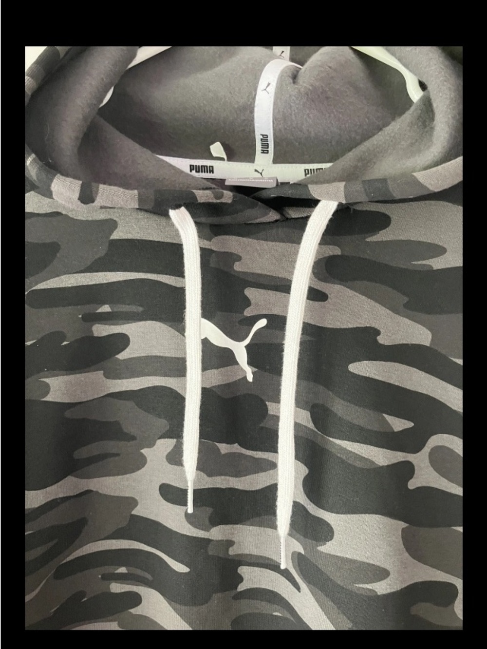 Puma Gray & Black Camo Hoodie with White Logo